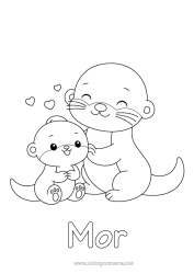 Farvelægningssiden for børn Hjerte Kawaii Jeg elsker dig. Dyr 