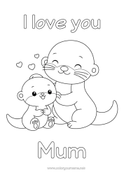 Free colouring Heart Cute I love you. Animal 