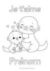 Coloriage à personnaliser Coeur Kawaii Je t'aime Animal 