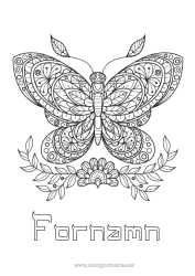 Färgläggningssida att anpassa Mandala Fjäril Djur Komplexa målarbilder Zentangle Insekter