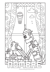Dibujo libre Robot Café Bebidas Ventanas