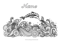 Free colouring Sea Animal Dolphin Complex colouring pages Zentangle Marine or aquatic animals