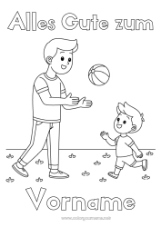 Kostenlose Malvorlage Papa Strand Kind Erwachsener Strandball Trainer Spiele und Spielzeug Wettbewerbe und Belohnungen