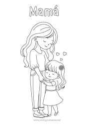 Niño página para colorear Corazón Mamá Feliz día de fiesta Chica Hermana Niñera Adulto