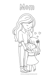Child coloring page Heart Mum Happy feast day ! Girl Sister Nanny Adult