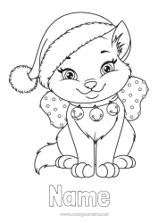 Free colouring Cute Cat Winter Christmas Animal Dogs and cats
