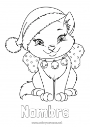 Colorear gratis Lindo Cat Invierno Navidad Animales Perros y gatos