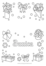 Pagină de colorat pentru copii Flori Cadouri La mulți ani! Sora Bijuterie Buchet