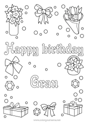 Free colouring Flowers Gifts Happy birthday Sister Jewel Bunch