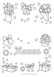 Coloriage enfant Fleurs Cadeaux Bonne fête Soeur Bijou Bouquet