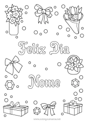 Página de desenho infantil Flores Presentes Feliz Aniversário Irmã Joia Buquê