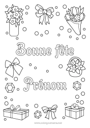 Coloriage à personnaliser Fleurs Cadeaux Bonne fête Soeur Bijou Bouquet