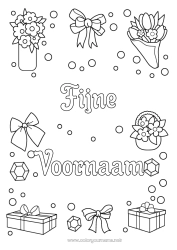Kleurplaat voor kinderen Bloemen Cadeaus Fijne verjaardag Zus Sieraad Boeket
