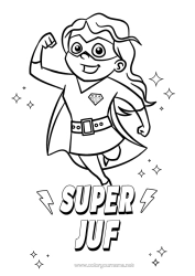 Gratis kleurplaat Mama Meisje Held Zus Vriend, Vriendin Oppas Superbadge
