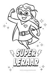 Kleurplaat voor kinderen Mama Meisje Held Zus Vriend, Vriendin Oppas Superbadge