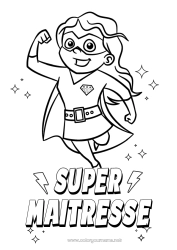 Coloriage enfant Maman Fille Héros Soeur Ami, Amie Nounou Badge super