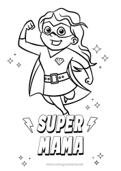 Kleurplaat voor kinderen Mama Meisje Held Zus Vriend, Vriendin Oppas Superbadge