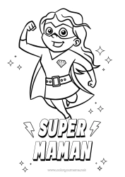 Coloriage enfant Maman Fille Héros Soeur Ami, Amie Nounou Badge super