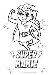 Coloriage enfant Maman Fille Héros Soeur Ami, Amie Nounou Badge super