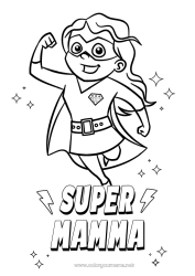 Färgläggningssida för barn Mamma Flicka Hjälte Syster Vän, Väninna Barnvakt Supermärke