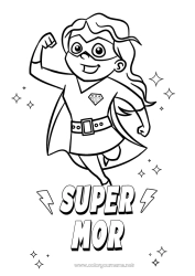 Farvelægningssiden for børn Mor Pige Helt Søster Ven, Veninde Barnepige Super badge