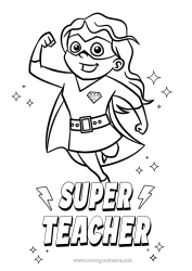 Child coloring page Mum Girl Hero Sister Friend Nanny Super badge