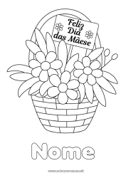 Página de desenho infantil Flores Mamãe Feliz Aniversário