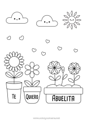 Niño página para colorear Flores Corazón Mensaje 