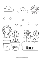 Niño página para colorear Flores Corazón Mensaje 