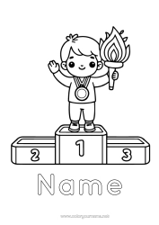 Colouring to customise Sport Boy Cup, Trophy, Medal Competitions And Awards Olympic Games Olympic Flame Podium First Place - Winner