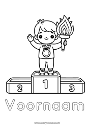 Gratis tekening Sport Jongen Beker, trofee, medaille Wedstrijden en beloningen Olympische Spelen Olympische Vlam Podium Eerste plaats - winnaar