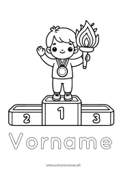 Kostenlose Zeichnung Sport Junge Pokal, Trophäe, Medaille Wettbewerbe und Belohnungen Olympische Spiele Olympische Flamme Podium Erster Platz - Sieger