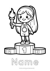 Colouring to customise Sport Girl Cup, Trophy, Medal Easy Colouring Pages Competitions And Awards Olympic Games Olympic Flame Podium First Place - Winner