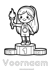 Kleurplaat aanpassen Sport Meisje Beker, trofee, medaille Eenvoudige kleurplaten Wedstrijden en beloningen Olympische Spelen Olympische Vlam Podium Eerste plaats - winnaar