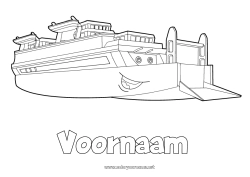 Gratis kleurplaat Voertuigen Boot Maritieme voertuigen Cartoon Voertuigpersonages Veerboot