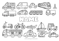 Free drawing Plane Truck Vehicles Boat Train Scooter Tractor Taxi Farm vehicles Helicopter Ambulance Sailing boat Bike Fire truck Two-wheeled vehicles Aerial vehicles Maritime vehicles Rescue and Emergency Vehicles Ground public transport Trucks and utility vehicles