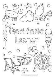Gratis fargelegging Sommer Krabbe Godbiter, søtsaker Iskrem Symboler Snegler Sjøstjerne Marin eller akvatisk dyr Solseng Solsbriller Båtbjelke