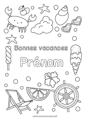 Coloriage gratuit Été Crabe Gourmandises, sucreries Glace Symboles Coquillages Étoile de mer Animaux marins ou aquatique Transat Lunettes de soleil