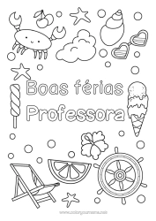 Desenho grátis Verão Caranguejo Guloseimas, doces Sorvete Símbolos Conchas Estrela do mar Animais marinhos ou aquáticos Espreguiçadeira Óculos de sol Barra de Barco
