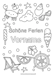 Kostenlose Zeichnung Sommer Krebs Leckereien, Süßigkeiten Eis Symbole Muscheln Seestern Meeres- oder Wasserlebewesen Liegestuhl Sonnenbrille
