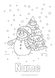 Free colouring Snow Winter Christmas tree Snowman Christmas