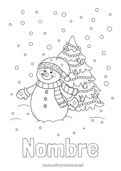 Colorear gratis Nieve Invierno árbol de Navidad Muñeco de nieve Navidad