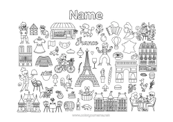 Colouring to customise Geography France Symbols Eiffel Tower Arc De Triomphe Paris Monument