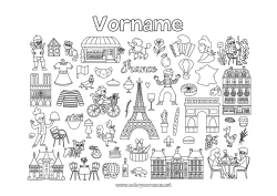 Kostenlose Malvorlage Geografie Frankreich Symbole Eiffelturm Triumphbogen Paris Denkmal