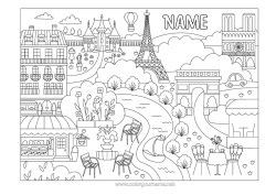 Colouring to customise France Cityscape Eiffel Tower Arc De Triomphe Paris Monument