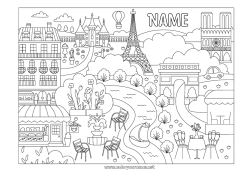 Coloring to customize France City ??landscape Eiffel Tower Arc de Triomphe Paris Monument
