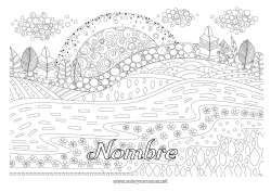 Colorear gratis Calma y zen Sol Dibujos complejos para colorear Zentangle Paisaje natural