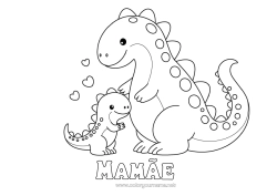 Página de desenho infantil Coração Dinossauros Criança Animal Adulto Família de animais Filhote