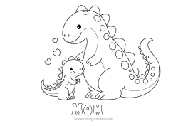 Child coloring page Heart Dinosaurs Child Animal Adult Animal family Baby animal