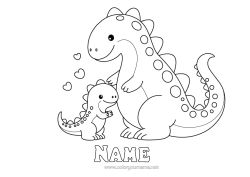 Colouring to customise Heart Dinosaurs Child Animal Adult Animal Family Cub